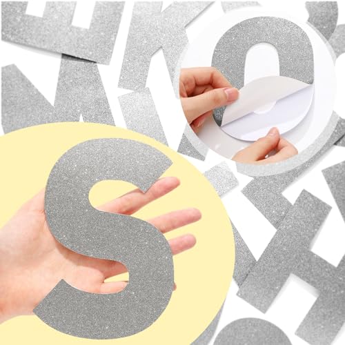 Image of Harloon 232 Pcs Large Glitter Letter Stickers 24 Sheets Classroom Bulletin Boards Decorations Big Font Alphabet Letter Self Adhesive Letters Stickers Back to School Decor DIY Craft(Silver,6 Inch)