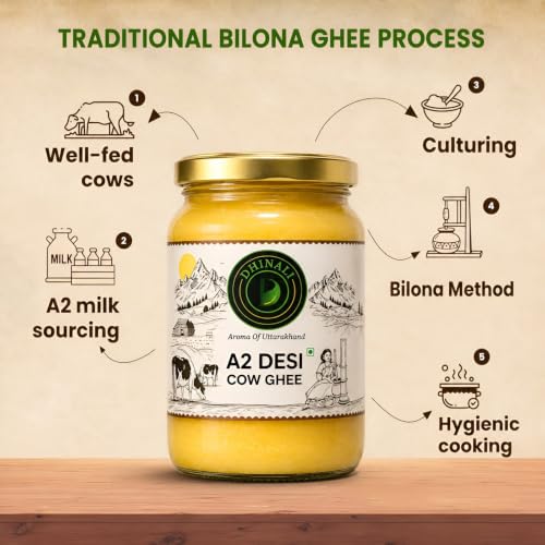 Image of DHINALI A2 Desi Cow Ghee 500ml & Natural Turmeric Powder 100g Combo | Traditional Bilona Curd-Churned Ghee with Pure Lakadong-Style Haldi | Immunity-Boosting Kitchen Staples from Uttarakhand
