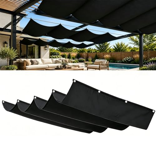 Voile d'ombrage pour pergola 1.5x3.2m noir imperméable anti-UV et vent - 2
