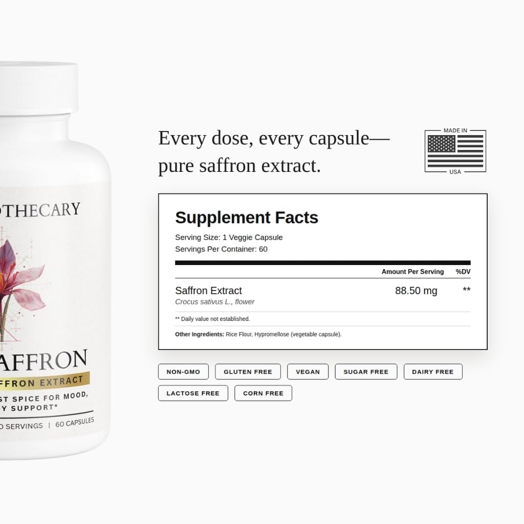 Pure Saffron Extract Capsules - Crocus Sativus Herbal Supplement - Vegan Non-GMO - 60 Caps — Amazon image 3