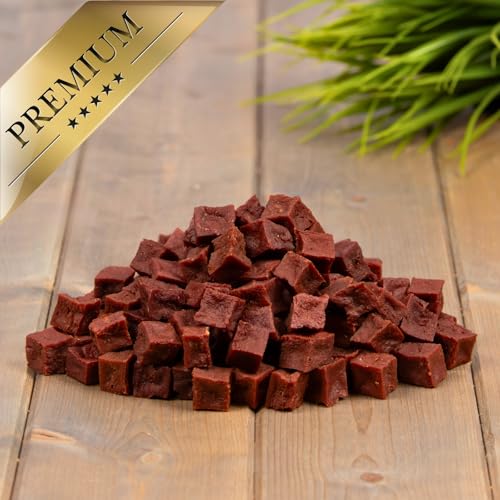 Lyra Pet® 1 kg Pferdefleischwürfel Hundefutter Snack fettarm schonend getrocknet getrocknet Leckerli Kausnack Kauartikel für Hunde Kauspaß