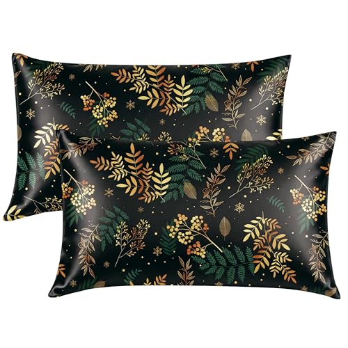 EXQ Home Satin Pillowcase for Hair and Skin Queen - Printed Golden Berry