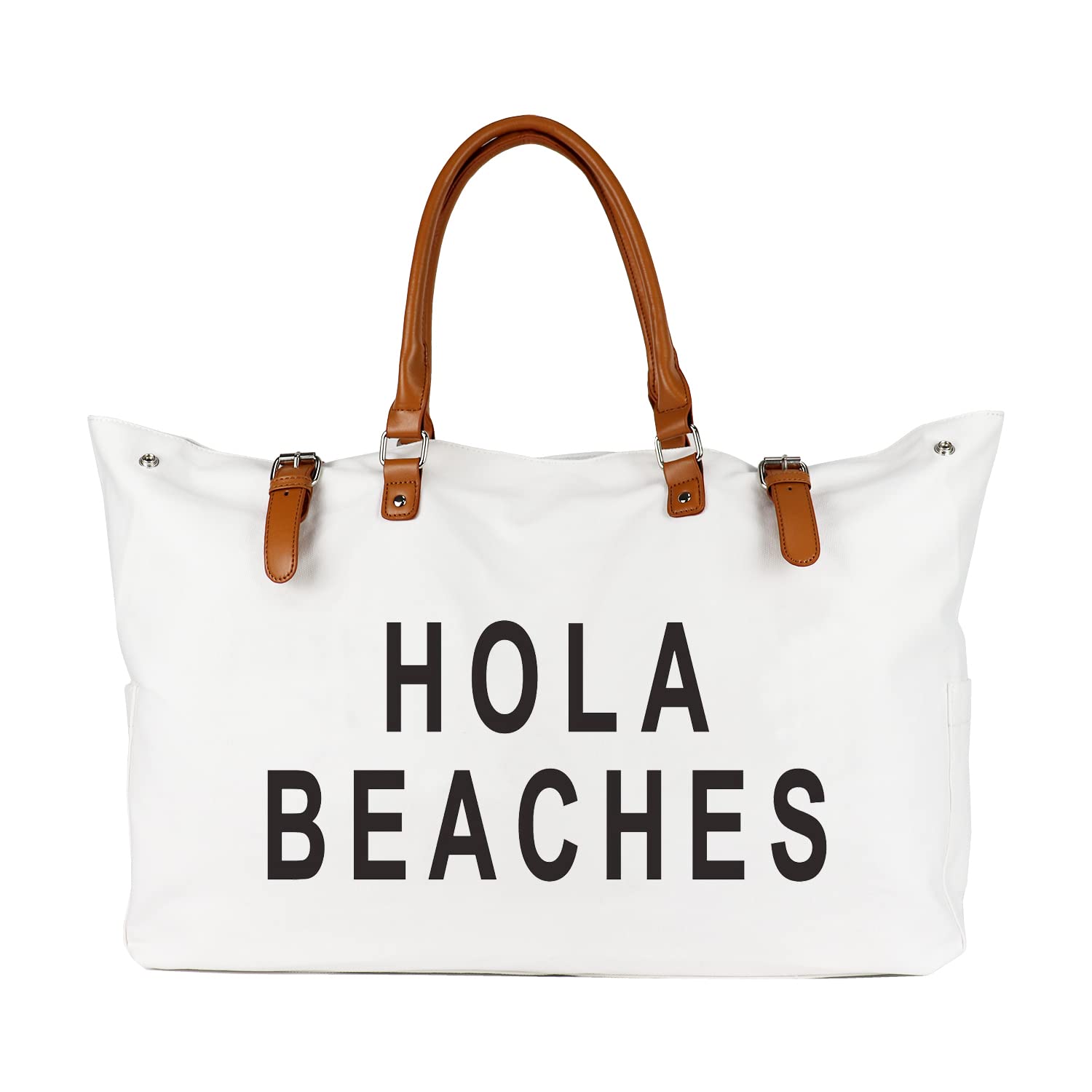 Lamyba Beach Bag with Vegan Leather Handle, Extra Large Beach Bag for Women Waterproof Sandproof, White