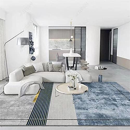 Tapis de salon anti-tache géométrique minimaliste gris et bleu - 2