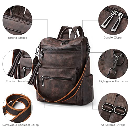 Image of Shrrie Vegan Leather Backpack Purse for Women with Adjustable Shoulder Bag | Water Resistant Fashion Designer Travel Backpack,Convertible Shoulder Bag with Wristlet,College Work