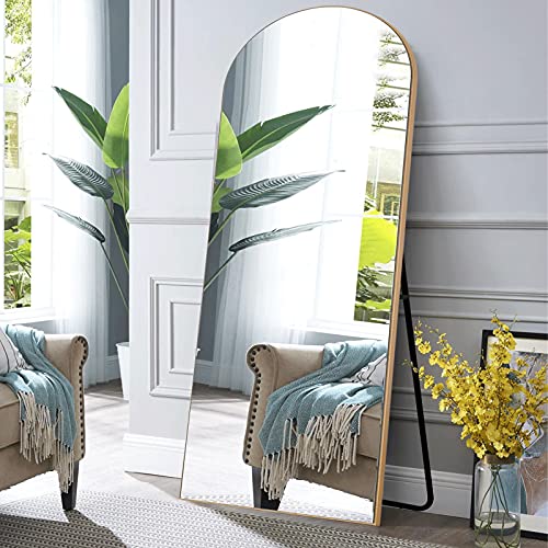 Image of NeuType 71 inchx32 inch Arched Full Length Mirror Floor Mirror with Stand Large Bedroom Mirror Modern Shape Wall Mounted Mirror Hanging or Leaning Against Wall, Wood Frame, Gold