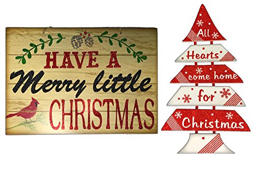 Romance Chef Christmas Decorations for Your Home - Set of 2 Wooden Christmas Signs - Have A Merry Little Christmas and All Hearts Come Home for Christmas Tree