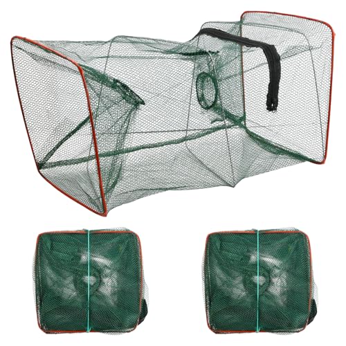 Husalsea Pack of 3 Portable Square Foldable Bait Fish Trap for Fishing, Foldable Crab Trap, Shrimp Cage Trap, Lobster Cage Trap, Suitable for Aquaculture