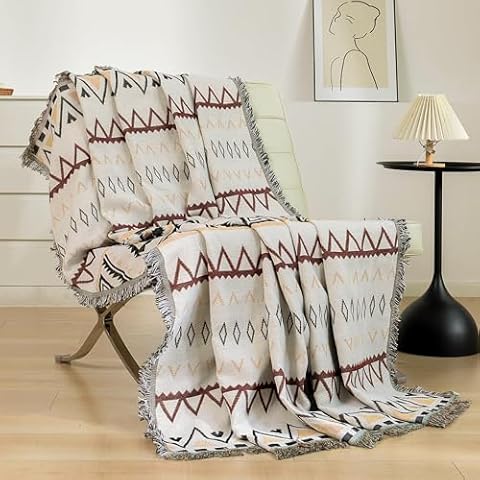 VANJOROY Boho Throw Blanket Cover with Tassels, 100% Handwoven Cotton Southwestern Aztec Indian Throw for Sofa Bed Chair Couch Gift. (Boho D, 51″×71″) Cover