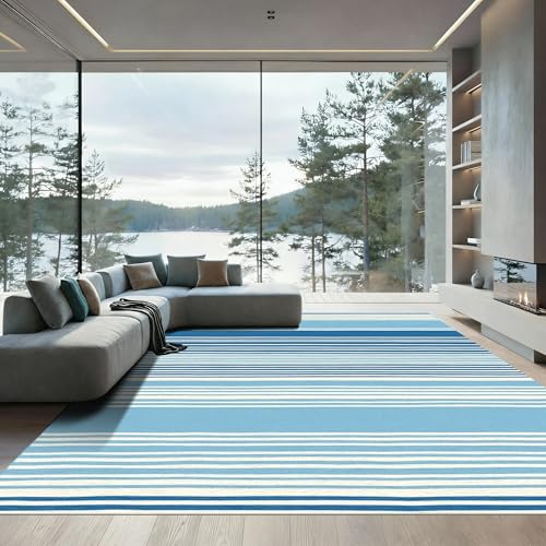 ODIKA Flatwoven High Traffic Area Rug 2x3, Seaside Breeze Stripe