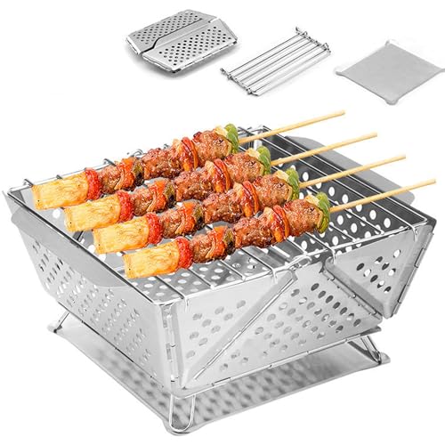 Portable Folding Charcoal Grill, Easy to Assemble Barbecue for Camping and Garden Use, Compact Design with Folding Grill Grid