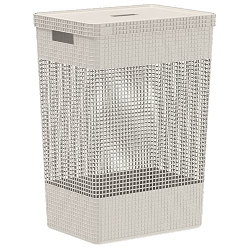 Ou Cesto de Roupas com Tampa 49L Bege Linha Grid
