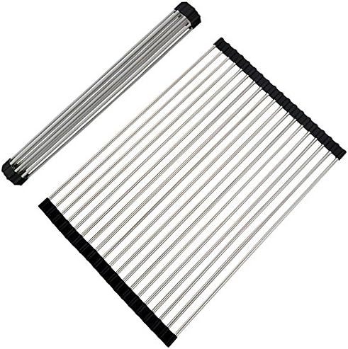 Roll-Up Dish Drying Rack,Large Dish Drainer Rack18.5" x 15.7",Stainless Steel Over the Sink Dish Drying Rack | Rollable, Foldable, and Easy to Store (Black)