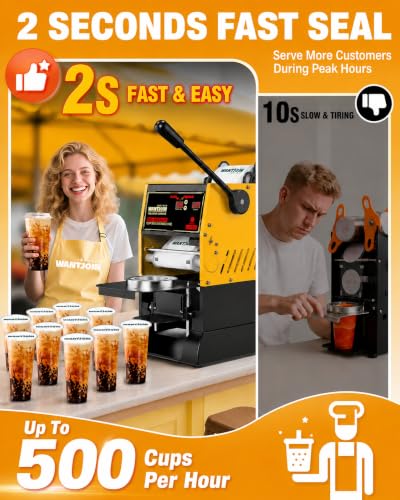 Image of WantJoin Cup Sealing Machine, 2S Commercial Boba Sealer Machine | Film Alignment, 90 /95mm Cup Support, LED Temperature Control, Bubble Tea Shops, Cafes & Juice Bars