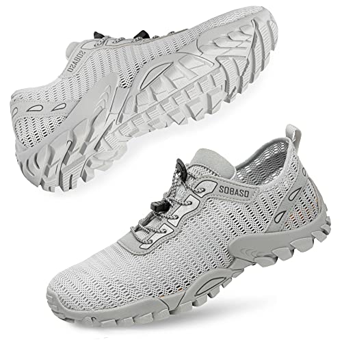 SOBASO Women's Aqua Water Hiking Shoes Men Quick-Drying Beach Shoes for Pool Surf Swim Yoga Light Grey Silver