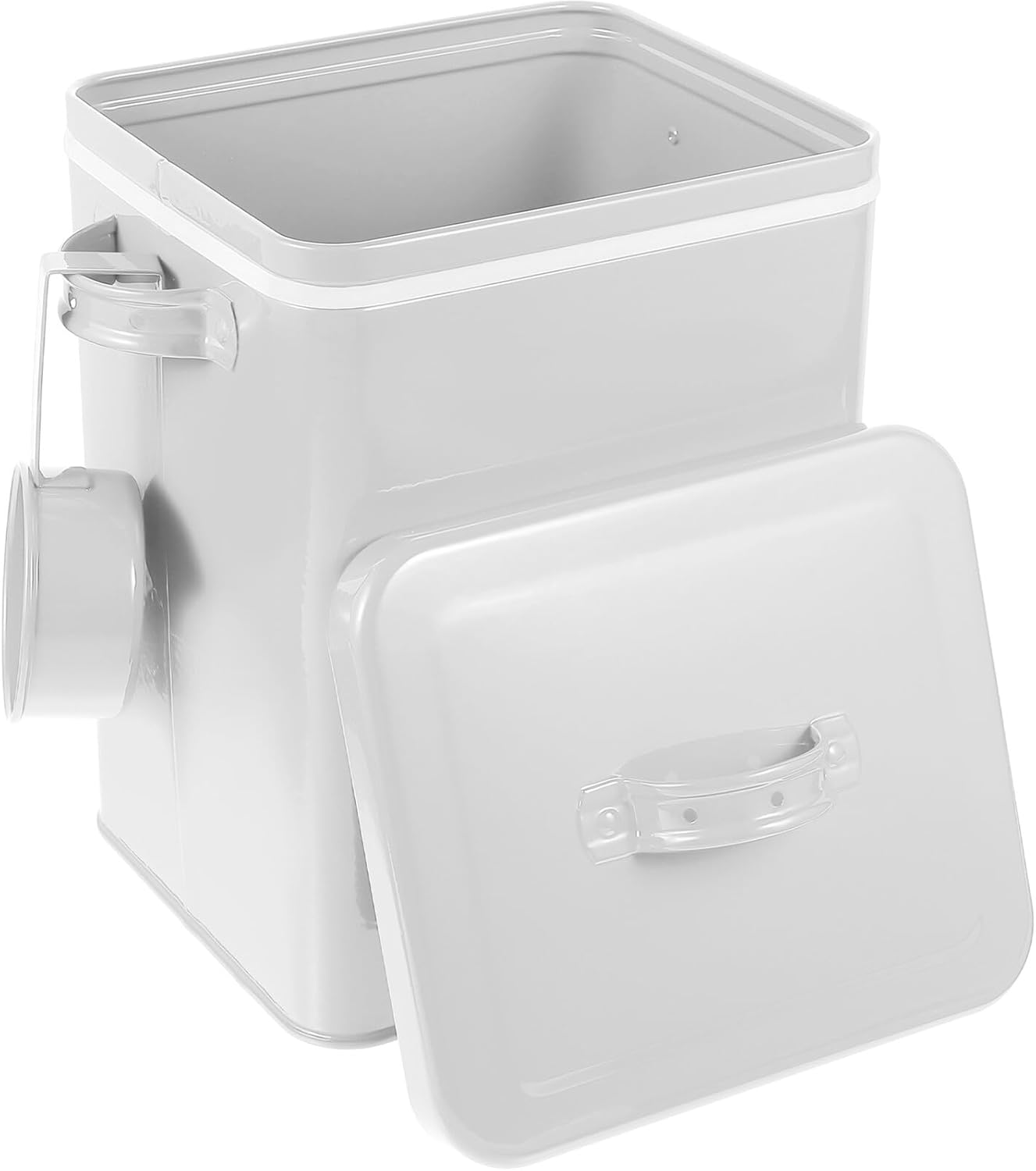 GARVALON Metal Pet Food Storage Container and Kitchen Pantry Organizer, White Iron Storage Bin with Lid for Dry Food, Laundry Powder, and Grain, Nonbreakable Canister for Home Use