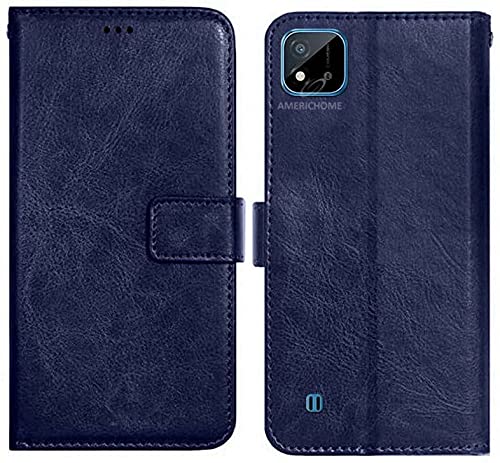 Image of Inside Rubber TPU with Card Pockets Magnetic Closure Protection Compatible with Realme C20, RMX3063 / RMX3061 (Blue)