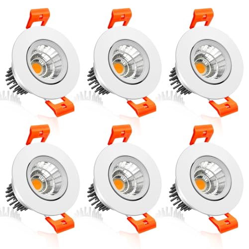 inShareplus 2 Inch LED Downlight, 3W Recessed Lighting COB Dimmable, 3000K Warm White, CRI80, Ceiling Lights with LED Driver, 6 Pack