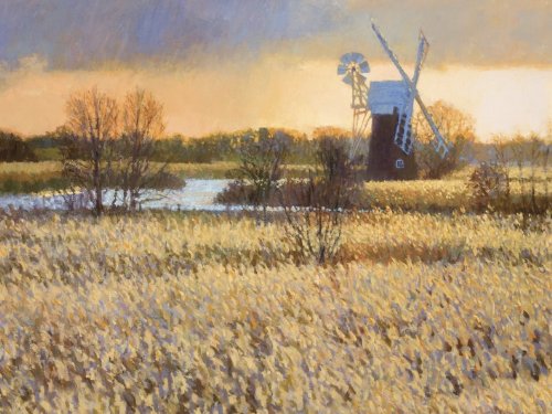 Nicholas Verrall 60 x 80 cm Passing Storm Over Turf Fen Mill Canvas