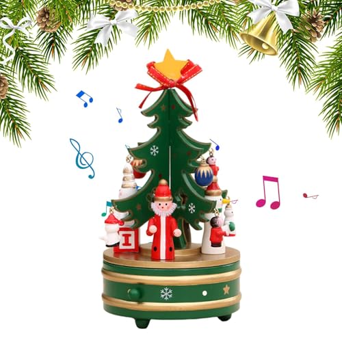 LearnLyrics Caja De Música Giratoria: Regalo De Árbol De Navidad Vintage, De Juguete con Melodía, Decoración para El Hogar, Exhibición Giratoria Hecha A Mano, Melodía Navideña De Cuerda | Caja De Á