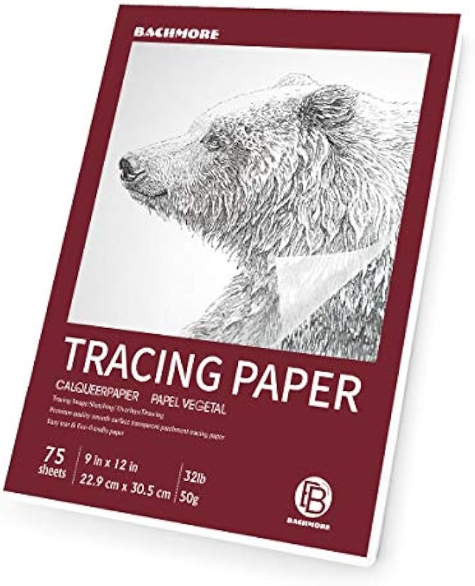 Bachmore 9"x12" Artist Tracing Paper Pads, 75 Sheets - Translucent Tracing Paper for Pencils, Markers & Ink - Tracing Images, Sketching, Initial Drawing, Layering 30 lb/50 GSM
