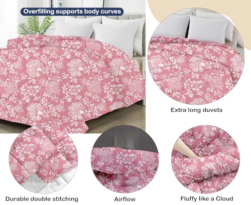 Image of AYKA Reversible AC Comforter 150 GSM Microfiber Summer Blanket Double Bed (90x100 Inches) | Printed Floral Design Cooling Quilt for AC Room | Soft Breathable Duvet Pink & White