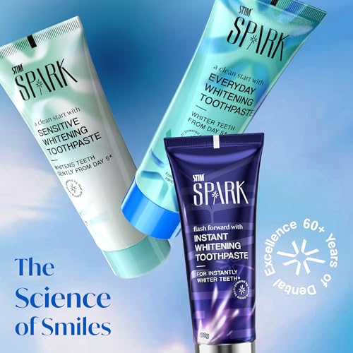 Image of STIM Spark Everyday Whitening Toothpaste | Whiter teeth from day 5 | Oral Beauty | Enamel safe whitening | Removes tough stains | Dual whitening tech
