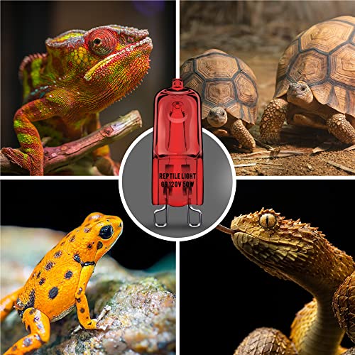 Image of Briignite G9 Infrared Heat Lamp Bulbs for Reptile, Mini Reptile Light, Dimmable Night Red UVA Reptile Heat Lamp, 2 Pin Base Mini Heat Bulbs 50W, Bearded Dragon Turtle Lizard, 6 Pack
