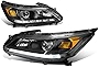DNA Motoring HL-LB-HA13-BK-AM Pair of LED DRL Projector Headlight [For 13-15 Honda Accord 4-Dr Sedan]
