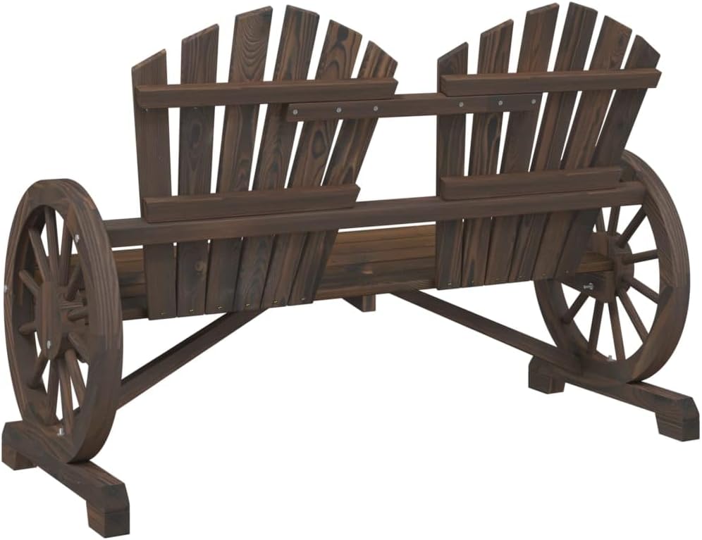 Brown 2-Seat Fir Wood Adirondack Loveseat Bench 25 x 46.9 x 34.3 in Rustic Outdoor Couch for Patio Garden Balcony