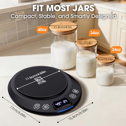 MQFORU Sauerteigstarterwärmer, Wärmeplatte Präzise 1°C Thermostatsteuerung (21-49°C) Sauerteig-Heizmatte, Wärmer für Sauerteigstarter, 0-24h Timer, Auto On/Off, Speicherfunktion (Schwarz)