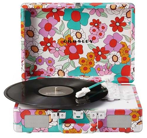 Image of Crosley CR8005F-GF Cruiser Plus Record Player, Groovy Floral | 3-Speed Turntable, Bluetooth In / Out, Built-in Stereo Speakers, Isolated Internal Speakers Minimize Vibration
