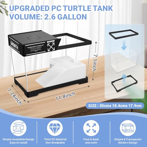 Image of GOZILLA Mini Turtle Tank Kit with Adjustable Lamp, Upgrade PC Hermit Crab Tank,Small Turtle Starter Kit with Lid, Hideout Platform for Baby Turtles, Crabs, Fish.(11.8x7.24x7.1'' /Black)