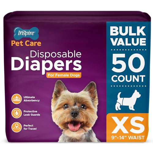Image of Inspire Pet Care Dog Diapers Female Dogs | Bulk Value Doggie Incontinence, Accidents, for Heat, Pee or Period and Housebreaking (X-Small (50 Count))