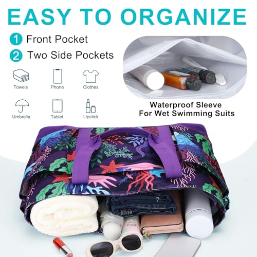 Image of VASCHY Extra Large Beach Bag, Oversized Utility Travel Tote Bag with Zipper Waterproof Sand-proof Pool Bag with Wet Bag