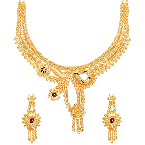 Shining Diva Fashion Latest Collection Traditional Choker Design Necklace Set One Gram Gold Plated Jewellery Set for Women (Golden) (11556s)