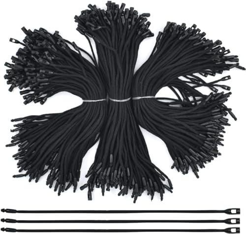 Aakriti 7.6inch Cotton Gift Clothing Price Tag String Hang Tag String Hanging Rope Snap Lock Pin Loop Fastener Hook Ties for Clothes Tags Shoes Snap Lock Luggage Label (Black Cotton Tag, 400pcs)