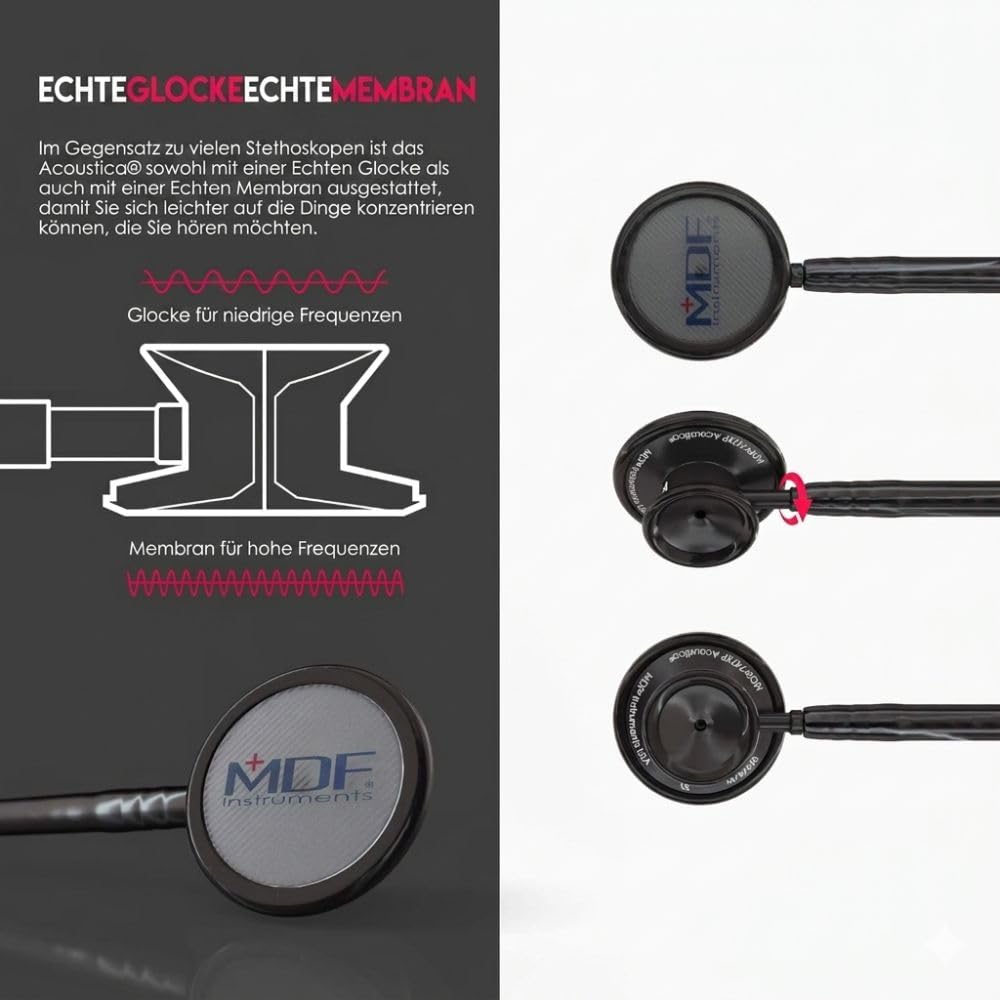 MDF Instruments Acoustica leichtes Zweikopf-Stethoskop mit kostenlose Ersatzteilgarantie -MDF747XPBO - Blackout