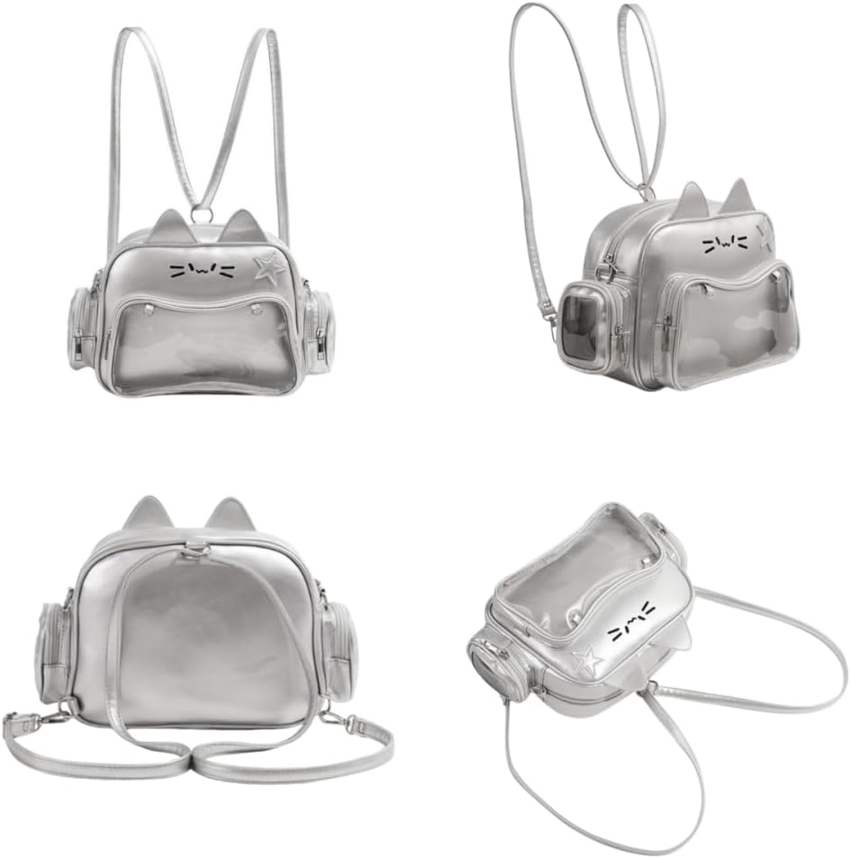 Cat Ita Bag Pin Display Backpack for School PU Leather Preppy Backpack for Girls Y2k Aesthetic Single Shoulder Bag - Image 5