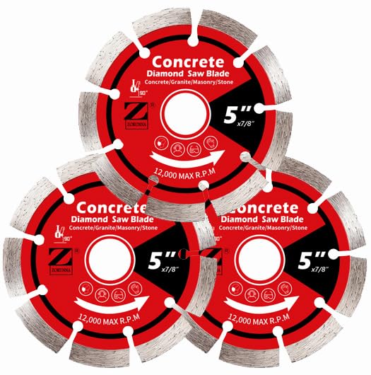 ZORUNNA 5 inch Diamond Blade for Angle Grinder, Concrete Cutting Wheel, 1/4" Segment Width Diamond Saw Blades, 7/8"-4/5" Arbor for Dry/Wet Cutting