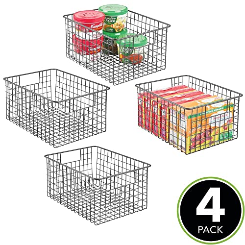 mDesign Set van 4 multifunctionele manden van metaaldraad, flexibele opbergmand voor de keuken, voorraadkamer enz. – compacte en universele draadmand met handgrepen, grijs - Image 3