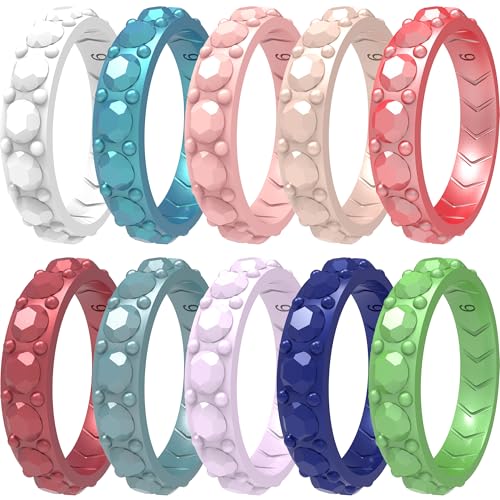 10/6/4 Packs Silicone Rings for Women - Women's Thin and Stackable Wedding Bands - Rubber engagement rings - Diamonds Collection