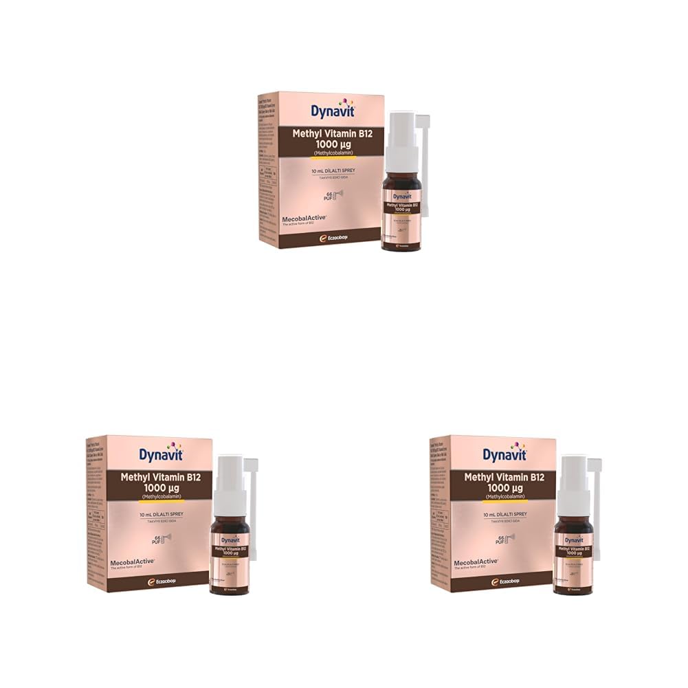 Dynavit Vitamin B12 1000mcg 10mL Dilaltı Sprey- Aile Boyu B12 Vitamini - Hafıza - Methylcobalamin (3 paketi)