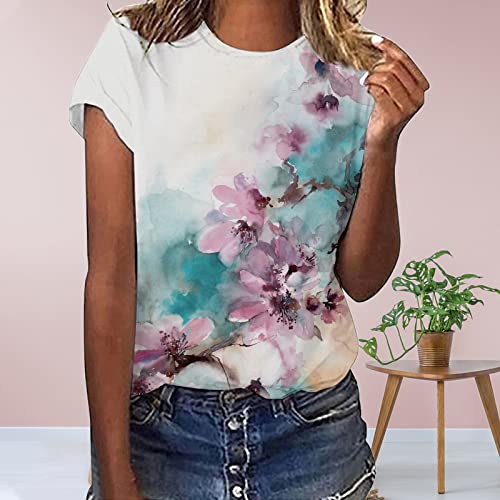 Tops con Estampa de Flores de Manga com Cuello Redondo para Mujer, Branco C, Medium