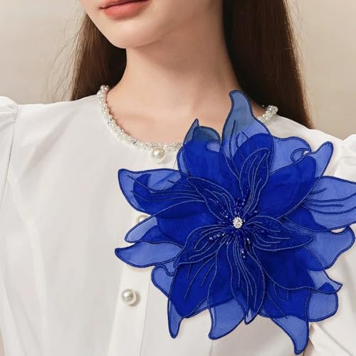 Image of Exaggerated Organza Fabric Flower Brooch Pin for Women Girls Fashion Dainty Layered Big Beaded Corsage Boutonniere Brooches Lapel Pins Delicate Wedding Birthday Holiday Dress Accessories Jewelry Gift