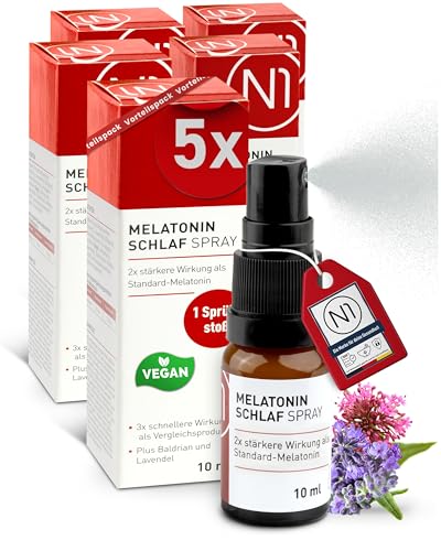 N1 Melatonina Spray – Estudio demostrado: te ayuda 3 veces más rápido que la melatonina estándar – 355 días de existencia – Melatonina Spray para dormir con valeriana y lavanda