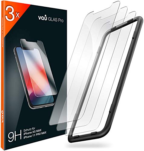 vau Glas kompatibel mit iPhone 11 Pro Max, XS Max (6.5) - Panzerglas Pro Schutzfolie 3 x Folie Vorne + Installationswerkzeug (Displayschutzfolie Front kompatibel mit Apple iPhone XI Pro Max)