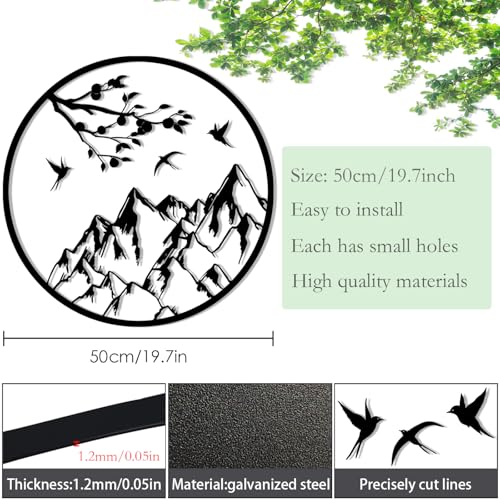 Pduoduo Mountain and Tree Branch Metal Wall Decor,Metal Mountain Wall Decorations,Rustic Nature Home Wall Art Sculpture,Minimalist Wall Decor for Living Room Outdoor(19.7in) - Image 2