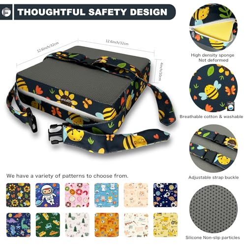 Image of Toddler Booster Seat for Dining Table, Portable Booster Seat for Kitchen Chair, 4 Inch High-Density Foam Cushion with Adjustable Safety Straps and Non-Slip Bottom, Perfect for Kids Travel and Daily