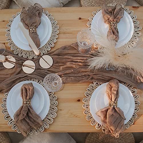 Dua Dècor Beige Cheesecloth Table Runner +10 Beige Gauze Napkins, Gauze Table Runner for Boho Picnic Table and Wedding Decorations for Reception, Perfect for Boho Table Decor, Table Setting and More